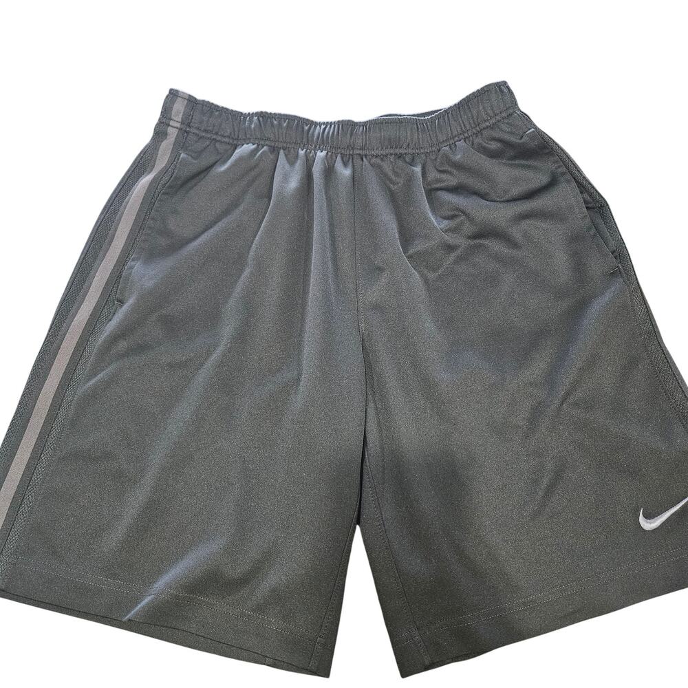 Nike Black Gray Athletic Shorts Medium Drawstring Swoosh